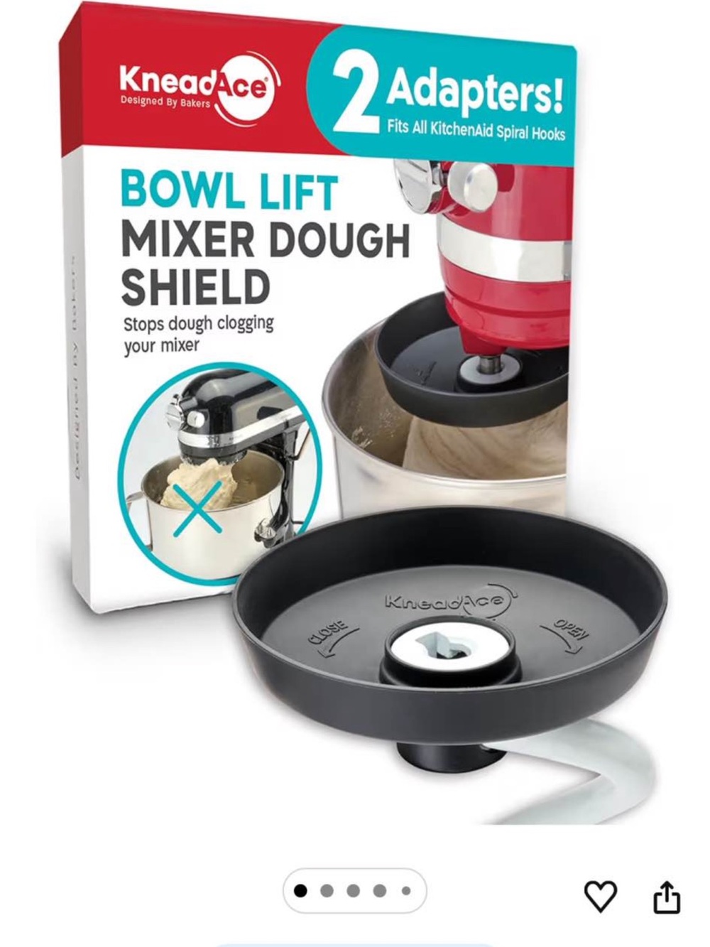 KitchenAid Black Bowl Lift Mixer Dough Shield with 2 Adapters